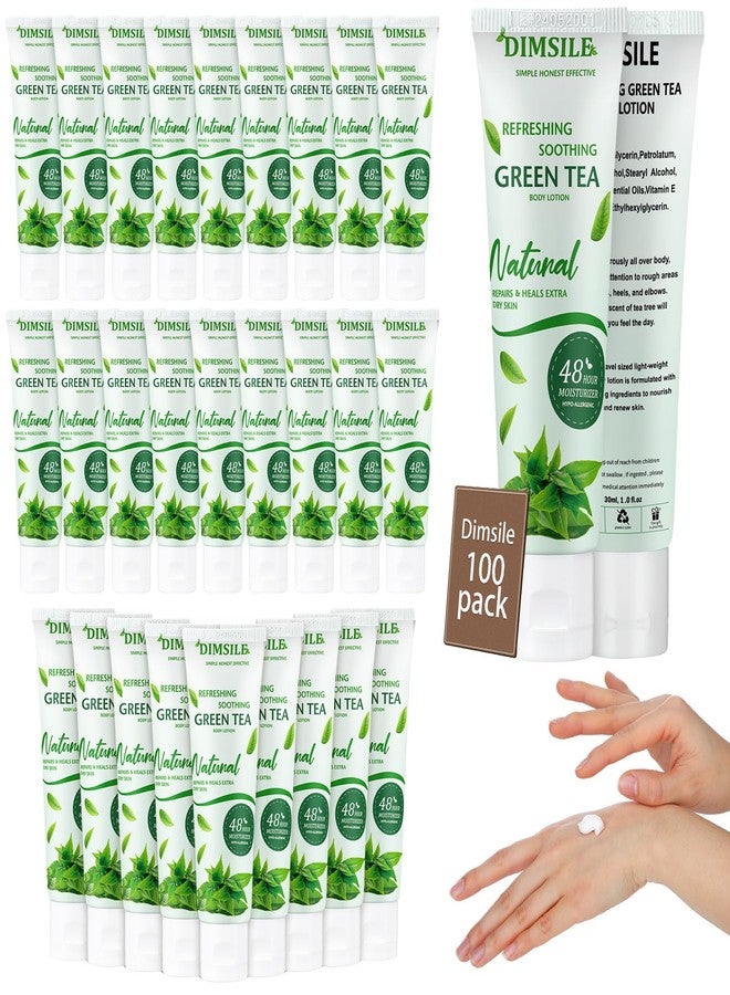 Dimsile 100 Pack Green Tea Travel Size Body Lotion 1 oz Dry Skin Moisturizer with Flip Cap for Extra Dry Skin, for Inns and Hotels, Offices, Airlines, Gyms and More - Image 1